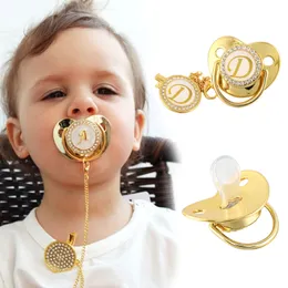 Pacifier Holders Clips# Name Initial Letter Baby Pacifier and Pacifier Clips BPA Free Silicone Infant Nipple Gold Bling born Dummy Soother 230517