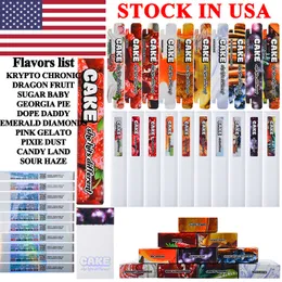 USA Stock 2 till 5 dagar anländer 10 smaker tårta Gen 5: e träffar olika engångscigaretter laddningsbara vape pennstartersatser tomma 1 ml baljvagnar 280mAh batteri