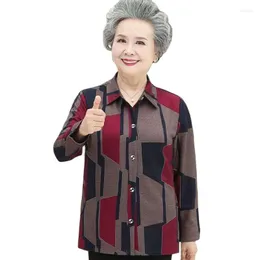 Kvinnors blusar medelålders och äldre mormor Kvinnors skjortor Blus 2023 Spring Autumn Thin Jacket Fashion Female Ytterkläder toppar
