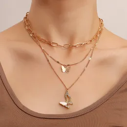 디자이너 JEWLERY 화려한 라이트 라이트 패션 멀티 레이어 모양 체인 마이크로 무감각 다이아몬드 프리티 틸라리 버터 플라이 펜던트 목걸이 멀티 레이어 짧은 목걸이 01