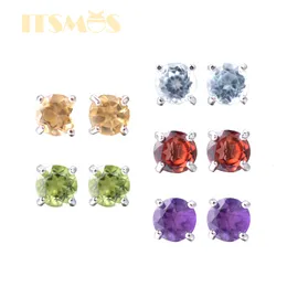 Hoop Huggie Itsmos Topaz Garnet Amethyst Citrine Natural Stone Earrings Classic Peridot S925 Silver Stud Jewerly Brithday Gift 230517