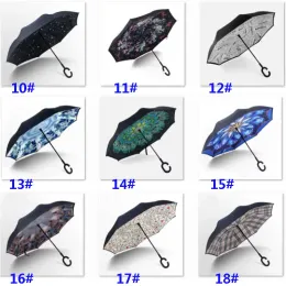 factory outlet Folding Reverse C Shape Umbrella Double Layer Unisex Inverted Long Handle Windproof Rain Car Umbrellas Gifts Free DHL Ship