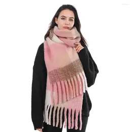 Scarves Tassel Thickened Warm Women Ins Mohair Wraps And Shawls Female Fashion Plaid Colorful Hijab Stoles