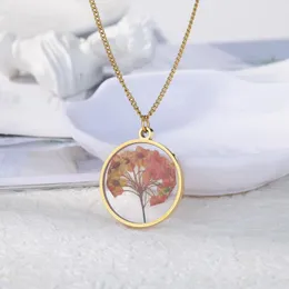 Collane con ciondolo Collana di foglie di fiori eterni artificiali per le donne Catene per clavicola in acciaio inossidabile Gioielli estetici rosa margherita