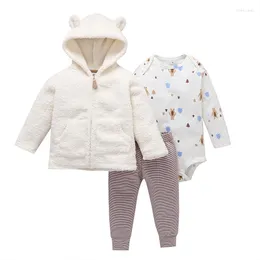 Clothing Sets Baby Girl Long Sleeve Clothes Set White Hoodie Coat Romper Striped Pants 3Pcs Outfit Toddler Boy Suit Born Costume 6-24m