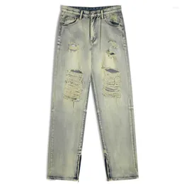 Otwory odzieżowe motocyklowe dżinsy 2023 Jesień i zima moda High Street Slim Straight Ninth Pants Ins Zipper Hip Hop Causal