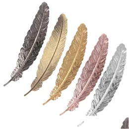 Bookmark Metal Feather 7 Colors Document Label Shaped Bookmarks Office School Stationery Gift Drop Delivery Business Industrial Supp Dhphw