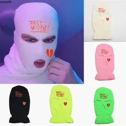 Beanie / Skull Caps Trust No One Embroidery Winter Ski Mask 3-Hole Full Face Balaclava Mask Cappelli per donna Uomo Warm Knit Beanie Outdoor Sports Caps J230518