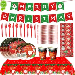 Nowy świąteczny zestaw do dyspozycji stołowej świąteczne słomki Talerz Świąteczna dekoracja dla domu Navidad Noel Nowy rok 2023 Dekorat stolika obiadowy