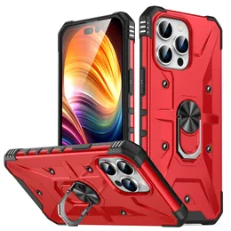 Heavy Duty Rugged Phone Cases for iPhone 15 Plus 14 Pro Max Hand Grip Metal Ring Kickstand Shockproof Cover Magnetic Car Holder Shell with Bracket