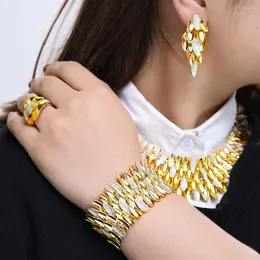 Collana orecchini set Missvikki 2023 prezioso lusso flessibile piuma gioielli braccialetto anello 4 pezzi accessori da sposa donna
