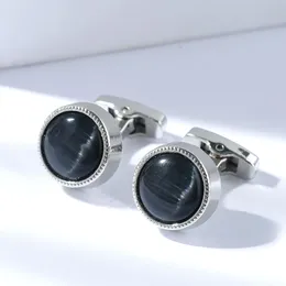 New Round Quality Cufflinks for Men Natural Cat Eye Stone Cufflink Shirt Cuff Links Luxury Jewley Wedding Accessories