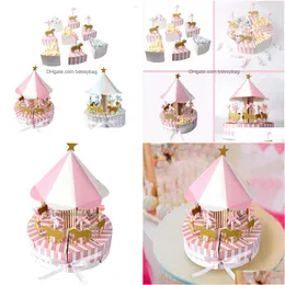 Gift Wrap Paper Carousel Box Favors Souvenirs For Guests Party Baby Shower Cake Kids Decoration Drop Delivery Home Garden Fe Dhxy7