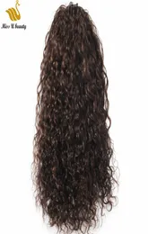 Koyu Kahverengi 2 Renk Kıvırcık Saç Uzantıları Remy Human Hair Drawstring Ponytail Klipsli 1030inch dalgalı gevşek curl4619261