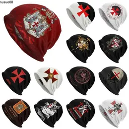 Beanie/Skull Caps Knights Templar Flag With Coat Of Arms Skullies Beanies Caps Winter Warm Knit Hat Adult Medieval Warrior Cross Bonnet Hats J230518