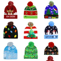 Imprezy Hats LED Light dzianin kapelusz uniwersytecki uniwersytet dzieci Nowy rok Świąteczny Święto Luminous Merry Beanie Sweter Drop dostawa domowy ogród festi dhxuu