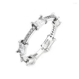 Cluster Rings 925 Sterling Silver Jewelry Rectangular Bars Sparkling Pave Finger For Women Wedding Original Ring Bague Femme