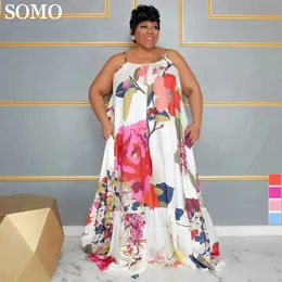 Plus Size Kleider SOMO Sommerkleidung Damenmode Bedruckt Größe Lässig Neckholder Maxi Langes Kleid Beachwear Großhandel Drop 230518
