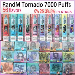 Authentic RandM Tornado 7000 Puffs Disposable Vape Pod Device Powerful Battery 0% 2% 5% 14ml Prefilled Cartridge RGB light Vape Pen Kit 52 Colors