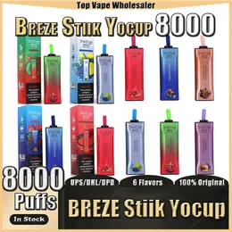 Original Breze Stiik YoCup 8000 Puffs E Cigaretter 2%/5% Mesh Coil Disponible Vape Pen med 400mAh laddningsbart batteri 17 ml vs Breeze Pro Edition 2000 Randm 7000