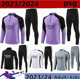 23/24 PSGS SPORTWAJ CZARNY Purple Wersja 23 23 MBAPPE Dzieci i mężczyzn trening munduru z długim rękawem Jersey Mundur Chandal Chandal Adult Boy Fan Wersja