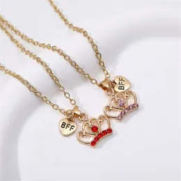 Moda rosso strass corona pendente placcato oro collana in lega sudamericana migliori amici BFF cuore collane per bambini gioielli per ragazze