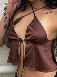 Canotte da donna Side With Me 2023 Summer Women Scollo a V Sexy Cinturino per spaghetti Croppde Corsetto Camis Club Party Bandage Halter Canotta da donna marrone