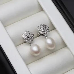 Hoop Huggie Vintage 925 Sterling Silver Flower Natural Freshwater Pearl Arrings for Women Women Jewelry Assice Gift White Purple Black 230517