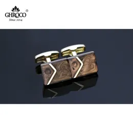 GHROCO High Quality Exquisite Square Shape Golden V with Drop Epoxy French Shirt Cufflinks Fashion Luxury Gifts for Business Men