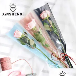 Inne świąteczne materiały imprezowe 50pcs/działka Flower Wrap Bag Waterproof Single Opp Valentine Day Mother Florist Torby Dro Dho98