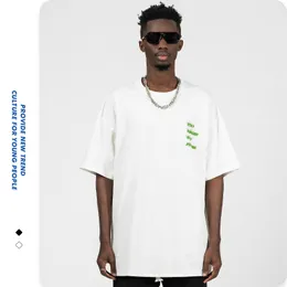 Men's T Shirts Printed White Short Sleeved Men'S T-Shirt Loose Oversized Korean Version Off Shoulder Round Neck Couple Top