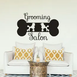 Väggklistermärken Teddy Poodle Dog Grooming Sticker Pets Salon Sign Decal Pet Store Decoration Bone Shape Mural