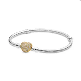 Pulsera con corchete de corazón chapado en oro para Pandora 925 Pulseras con dijes de cadena de serpiente de plata esterlina Joyas de diseñador para mujeres Pulsera de amor de boda con caja original