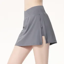 LU Women Sports Yoga Chaints Shorts shorts Zipper Pleated Tennis Golf Skirt anti التعرض للياقة البدنية مع جيب LL9042