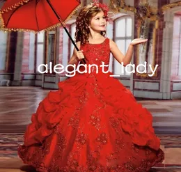 فستان مسابقة بلوك كشكشة حمراء حلوة للأطفال من الدانتيل