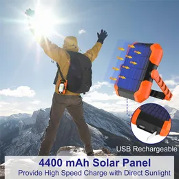 Lampada da lavoro solare portatile 6W 4400mah Ricaricabile 4 in 1 Lanterna da campeggio dimmerabile Ricarica USB per interruzioni di corrente Uragano Escursionismo Pesce Emergenza