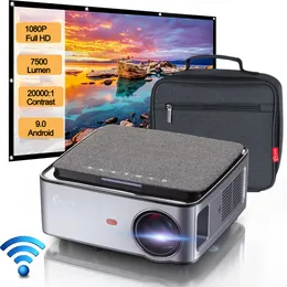 FULL HD 1080P Projector Android WiFI 4K Beamer 7500 Lumens 20000:1 Contrast FLZEN MXP Bluetooth 300" Home Theater Outdoors Office iOS Android Windows with Carry Bag