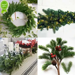 New 12 pcs Christmas Pine Needle Branches Fake Plant Christmas Tree Ornament Home DIY Garland Gift Box Wedding Flower Decoration