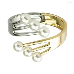 Bangle Imitation Pearl Alloy Cuff Bracelets Bangles Women Mixed Color Metal Charm Wristband Bracelet Statement Jewelry 2023