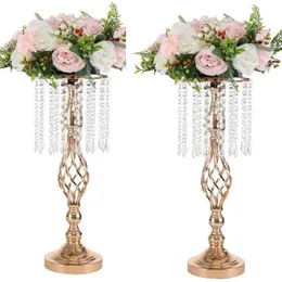 Cavalletto Portafiori A Forma Di Fiore 5 Livelli – Oro Con Cristalli Appesi – Altezza 120 Cm - 4