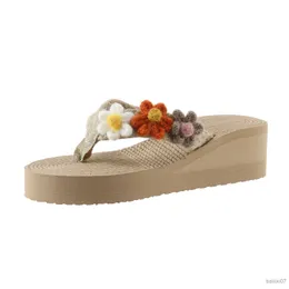 Slippers New In Women's Shoes On Offer With Flip Thick Bottom Wedge Heel Lightweight Colorful Flowers Beach Style