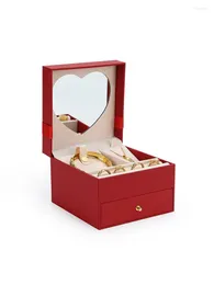 حقائب المجوهرات Jjewelry Box مع منظم تخزين قلادة مرآة بسيطة سفر جلود محمولة شاشة الحلق المجوهرات حلقة