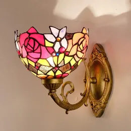 Duvar lambaları Renkli Tiffany aydınlatma fikstürü el LED Sconce Oturma Odası Yatak Odası Vintage Bronz Endüstriyel Cam Kapak