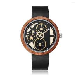 Zegarek na rękę kreatywne dekoracje zębate drewniane zegarek męskie naturalne wanlut drewniane pasek kwarcowy unikalny wojskowy prezent