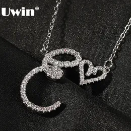 Chokers UWIN Initial Cursive Letters with Heart Pendant Necklaces Iced Out Initial Necklace Fashion Jewelry Collier Lettre 230518