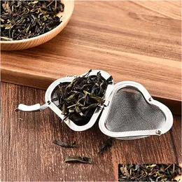Tea Strainers Heart Shaped Mesh Strainer Stainless Steel Locking Spice Infuser 6Cm Shape Drop Delivery Home Garden Kitchen Dining Ba Dhxrn