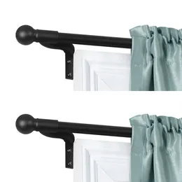 Smart Rods No Measuring Easy Install Adjustable Caf Window Rod, 48 to 120 in , with Ball Finials, Black, 2-Pack of Rods