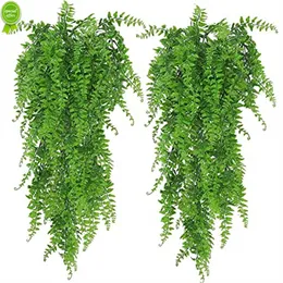 Ny konstgjord hängande växt Fake Plant Boston Fern Decoration Plastisk grön vägg inomhus utomhus hängande korg bröllop krans