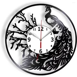 Relógios de parede 12 polegadas relógios de pássaro pavão com penas de arte