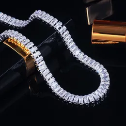 Chokers Cwwzircons Bling Iced Out Baguette Cubic Циркония белый золотой цвет теннисной цепь ожерелье для женских ювелирных украшений CP086 230518